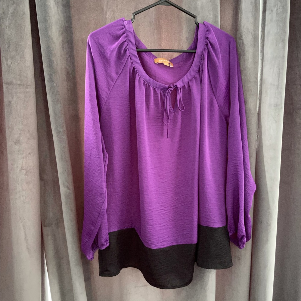 Ellen Tracey silky blouse. Purple and black.